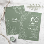 Blumengeschoss Grüne Überraschung 60. Geburtstagsp Einladung<br><div class="desc">Blumenmagazin Green Überraschung 60. Geburtstagsparty Einladung. Minimalistisches modernes Design mit botanischen Akzenten und Typografie-Script-Schriftart. Einfache Einladungskarte,  ideal für eine stilvolle weibliche Überraschungsfeier. Kann für jedes Alter angepasst werden.</div>