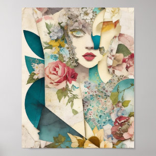Blumengesicht Mixed Media Collage Ephemera Decoupa Poster
