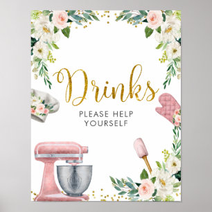 Blumengestaltetes Küchen-Hochzeitsdusche-Getränke- Poster