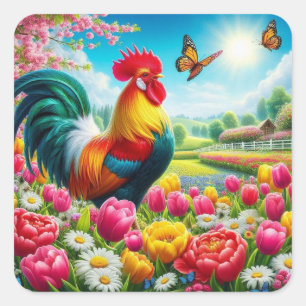 Blumengestelle/Federhirsche/Hühnerbilder Quadratischer Aufkleber