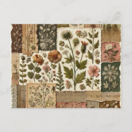 Blumengestepptes Blumenmuster mit grünem Rosa Postkarte