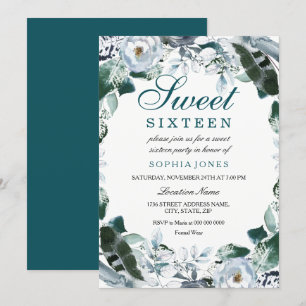 Blumengewässer Aquamarin Grün Sweet 16 Party Einla Einladung