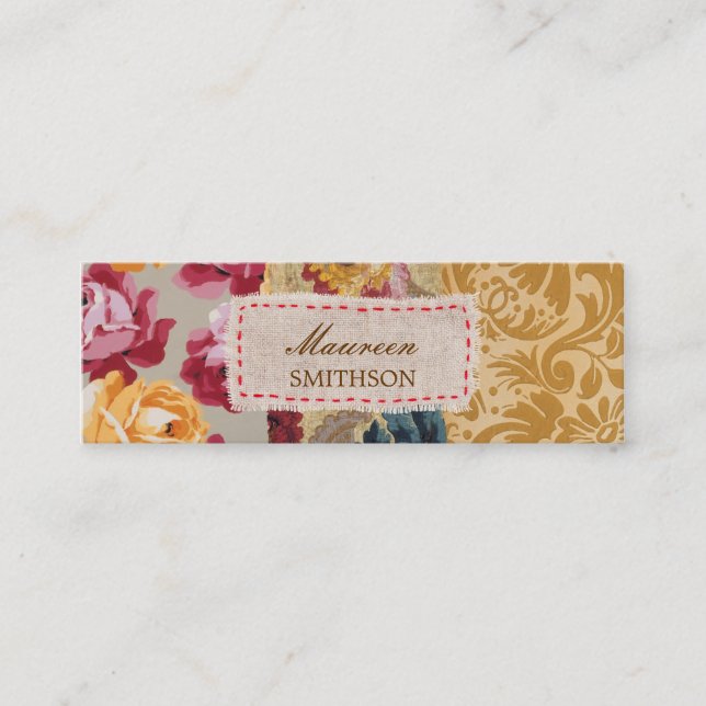 Blumengewebe-Patchwork (Gold) personalisiert Mini Visitenkarte (Vorderseite)
