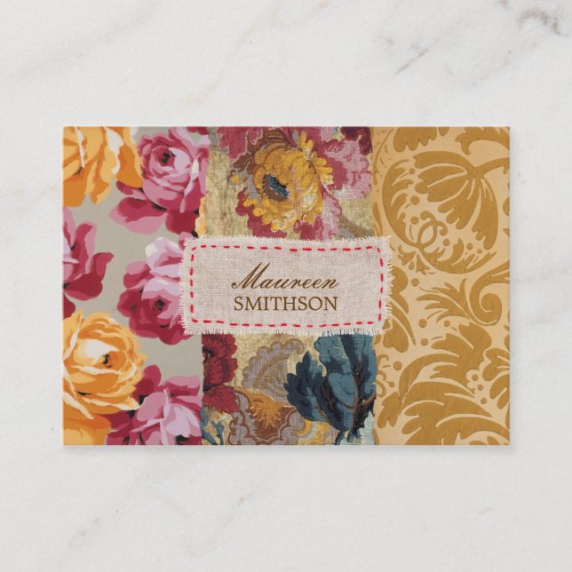 Blumengewebe-Patchwork (Gold) personalisiert Visitenkarte (Vorderseite)
