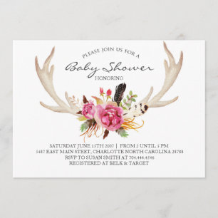 Blumengeweih boho Duschen-Einladung Einladung