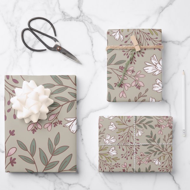 Blumengewiesen-Träume Wildblumen Botanicals Geschenkpapier Set (Vorderseite)
