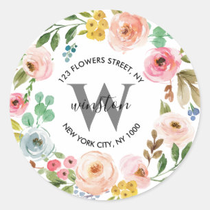 Blumengewinde Boho Monogramm-Rückadresse Runder Aufkleber