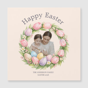 Blumengewinde & Familienfoto Personalisiertes Oste Magnetkarte
