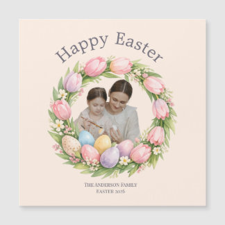 Blumengewinde & Familienfoto Personalisiertes Oste Magnetkarte