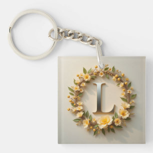Blumengewinde Golden Letter L Elegantes Monogramm Schlüsselanhänger