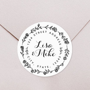Blumengewinde-Hochzeits-Rücksendeadresse Runder Aufkleber