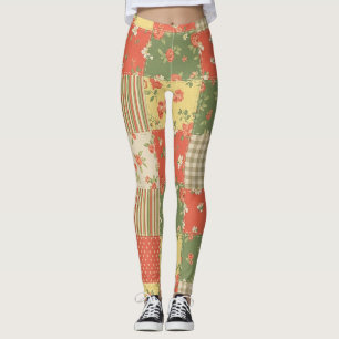 Blumengingham-Patchwork im Vintage-Landhausstil Leggings