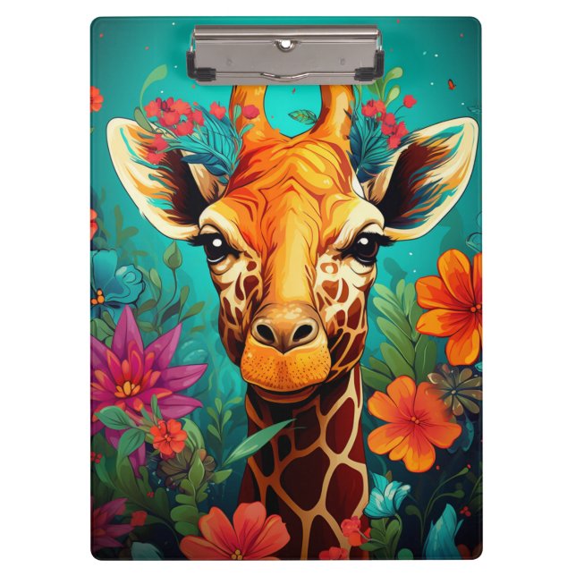Blumengiraffe Portrait-9319 Klemmbrett (Vorderseite)
