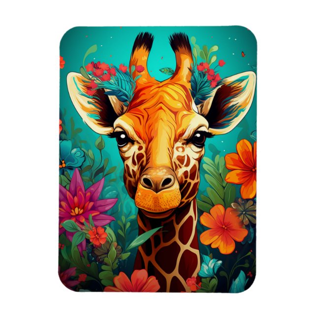 Blumengiraffe Portrait-9319 Magnet (Vertikal)