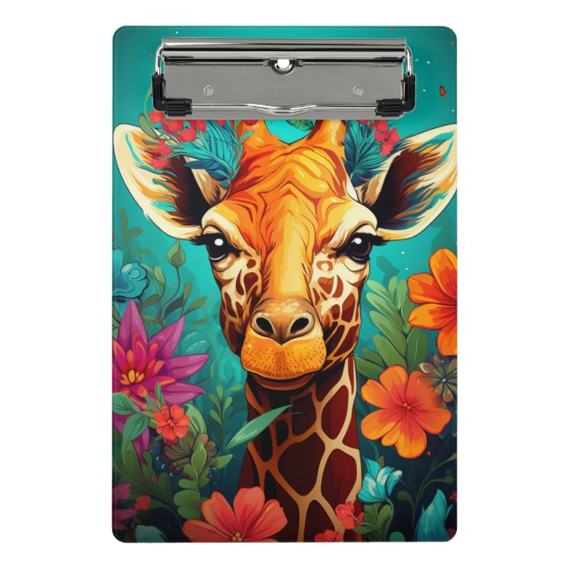 Blumengiraffe Portrait-9319 Mini Klemmbrett (Vorderseite)
