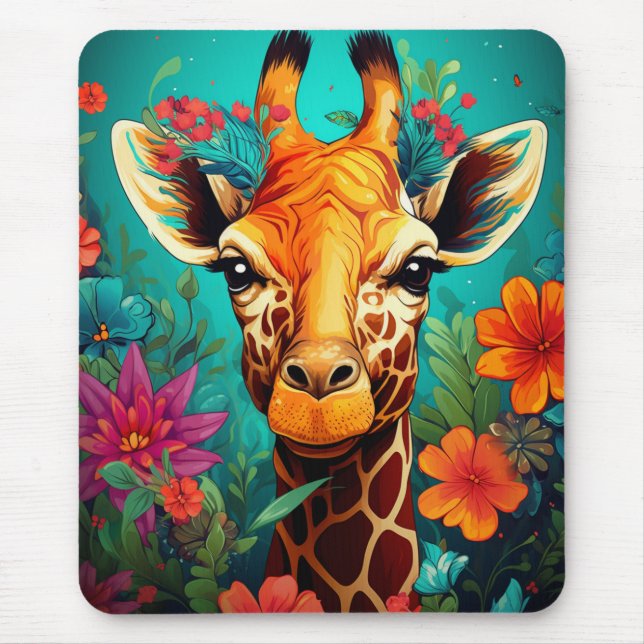 Blumengiraffe Portrait-9319 Mousepad (Vorne)