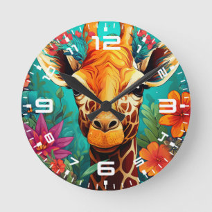 Blumengiraffe Portrait-9319 Runde Wanduhr