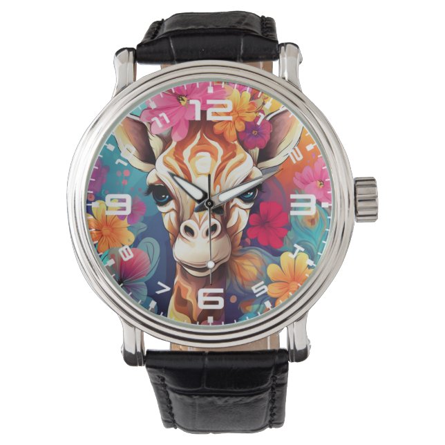 Blumengiraffe Portrait-9320 Armbanduhr (Vorderseite)