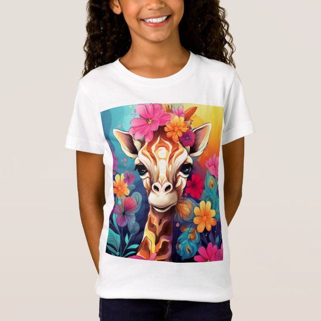 Blumengiraffe Portrait-9320 T-Shirt (Vorderseite)