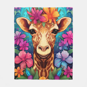Blumengiraffe Portrait-9322 Fleecedecke