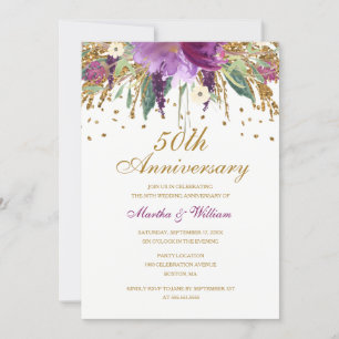 Blumenglitter Amethyst 50. Hochzeitstag Einladung