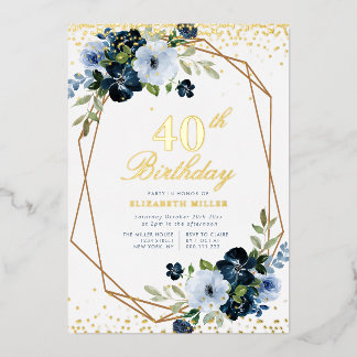 Blumengold 40. Geburtstag Party Gold Folieneinladung