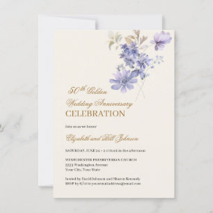 Blumengold 50. Hochzeitstag Lila Einladung