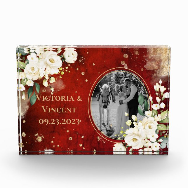 Blumengoldcreme-Namen Hochzeitsklotz-Foto Fotoblock (Vorderseite)