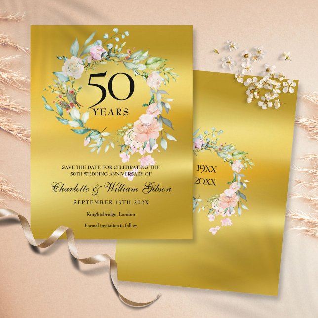 Blumengoldfolie 50 Jahre Save the Date Ankündigungspostkarte (Von Creator hochgeladen)