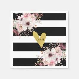 Blumengoldherz Schwarz-weiße Hochzeitspapier Napki Serviette