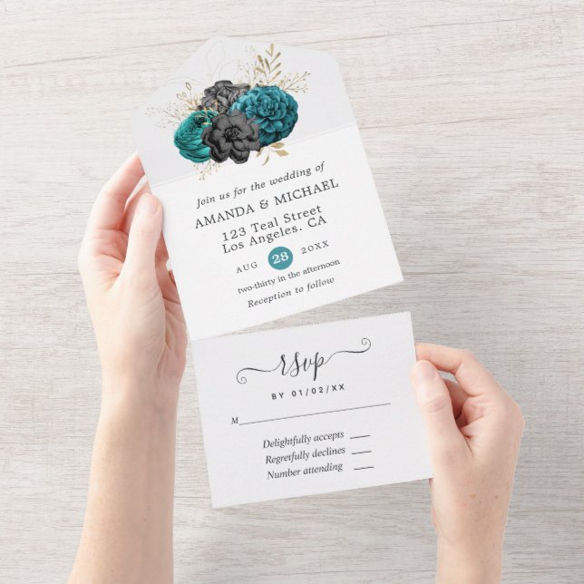 Blumengotik in einer Einladung (Abreißen)