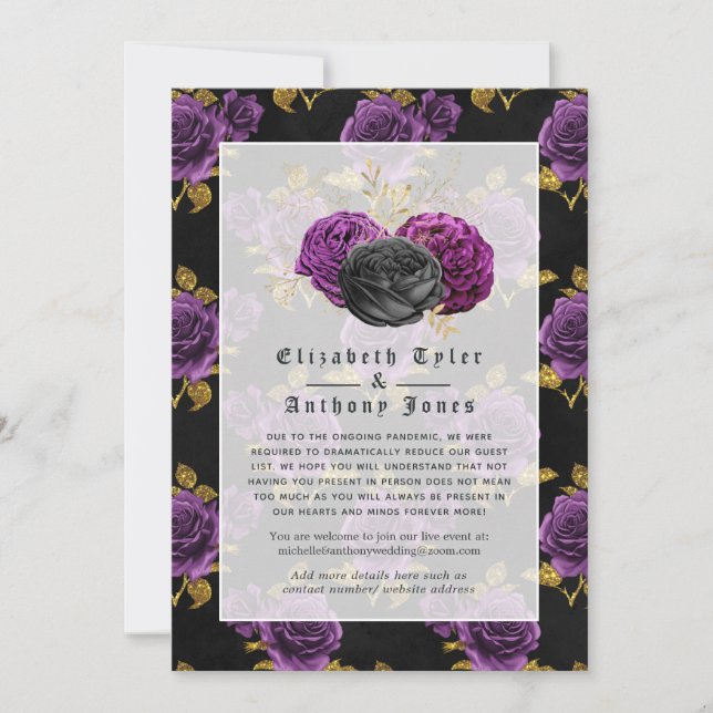 Blumengotik reduzierte Hochzeitgastliste Ankündigung (Vorderseite)