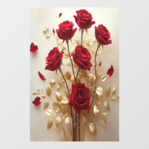 Blumengrace: Design von Rote Rosen und goldenen Bl Fensteraufkleber