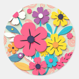 Blumengrafik-Cutouts der 60er Jahre Runder Aufkleber
