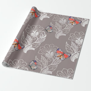 Blumengrafik und Schmetterling, Wasserfarbe, Muste Geschenkpapier