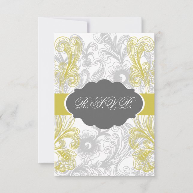 blumengraue und gelbe Hochzeit geblüht RSVP Karte (Vorderseite)