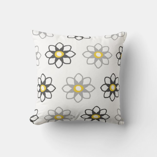 Blumengraues und gelbes Muster / Print Kissen (Vorderseite)