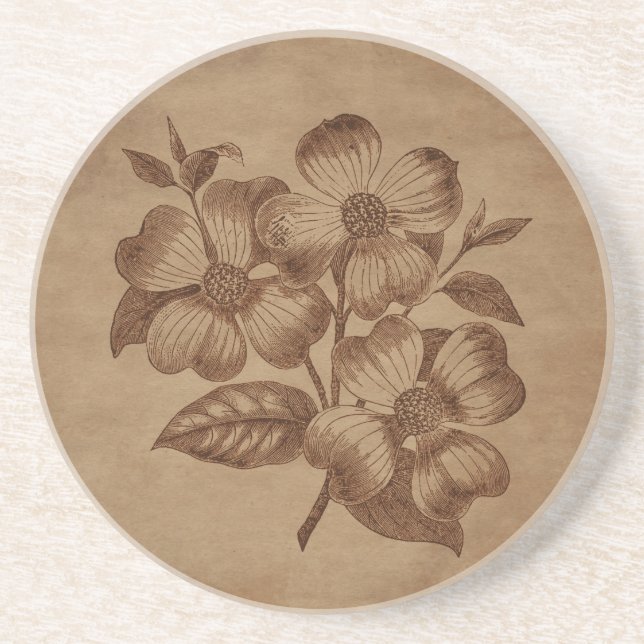 Blumengravur auf gealtertem Papier Getränkeuntersetzer (Vorne)