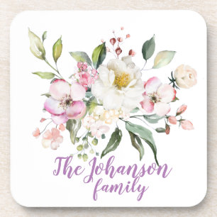 Blumengrenze mit Familienname Getränkekarte Getränkeuntersetzer