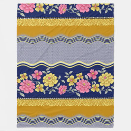 Blumengrenzenblau Hintergrund Zig Zag Muster Fleecedecke