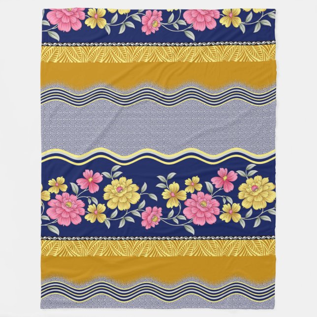 Blumengrenzenblau Hintergrund Zig Zag Muster Fleecedecke (Vorderseite)