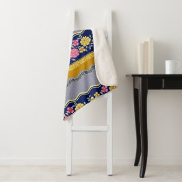 Blumengrenzenblau Hintergrund Zig Zag Muster Sherpadecke