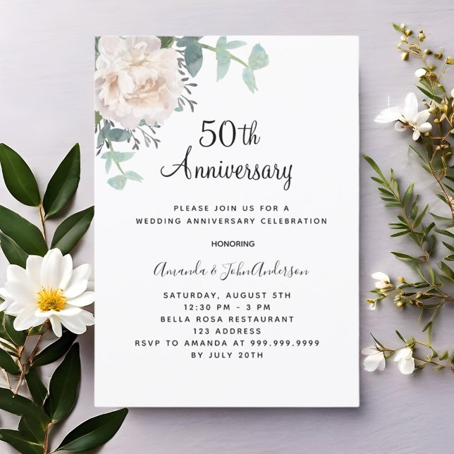 Blumengrün 50. Hochzeitstag Einladung (Von Creator hochgeladen)