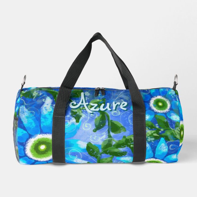 Blumengrün-Abstrakte blaugrüne Blume Personalisier Duffle Bag (Rückseite)