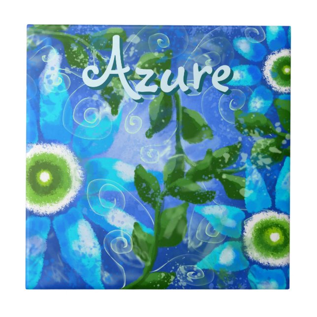 Blumengrün-Abstrakte blaugrüne Blume Personalisier Fliese (Vorderseite)