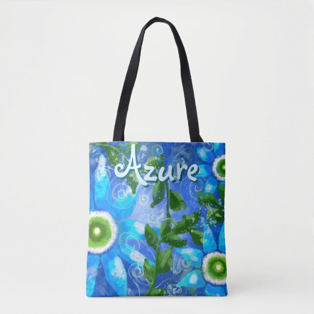 Blumengrün-Abstrakte blaugrüne Blume Personalisier Tasche (Vorderseite)