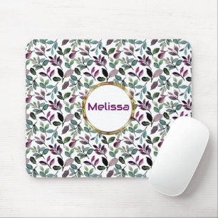 Blumengrün Aquarellfarbe Nahtlose Muster Name Mousepad