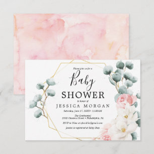 Blumengrün Babydusche Einladungskarte