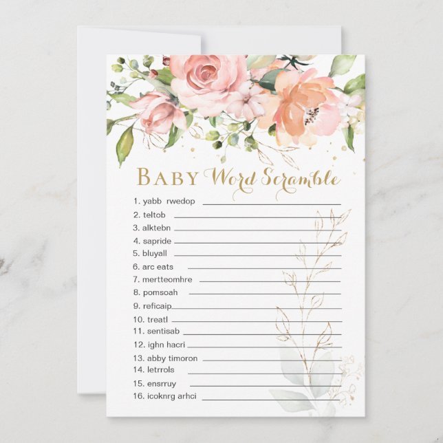 Blumengrün Blätter Baby Word Scramble Game Card (Vorderseite)