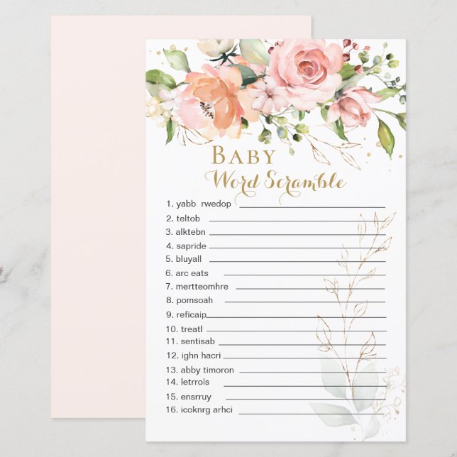 Blumengrün-Blätter Baby Word Scramble Paper Sheet (Vorne/Hinten)